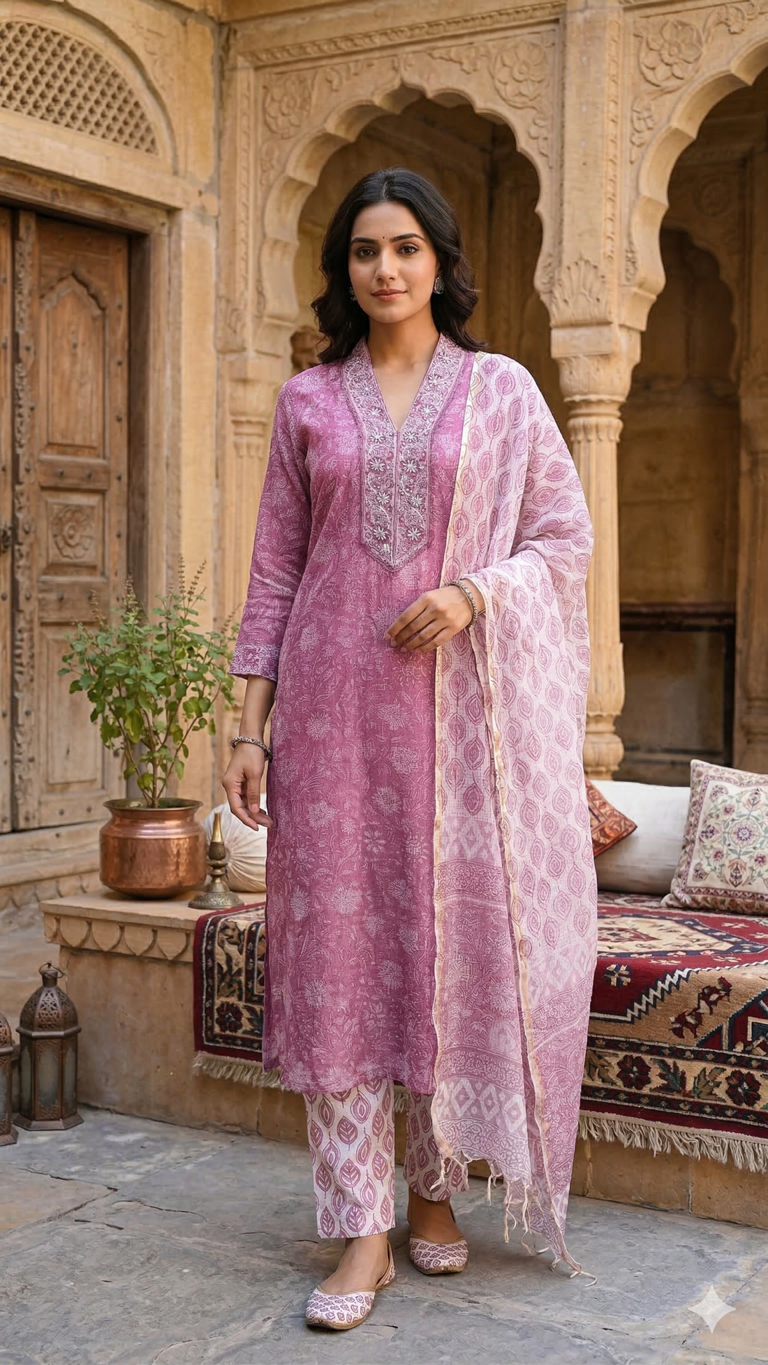 Naaz Hand Block Print Kota Doria Suit Set