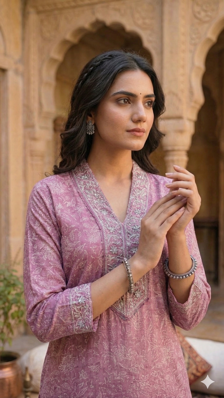 Naaz Hand Block Print Kota Doria Suit Set