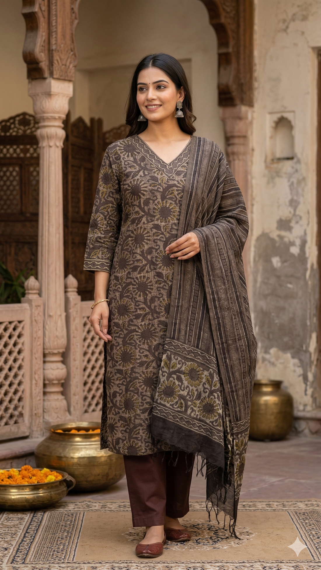 Noor Hand Block Print Kota Doria Suit Set