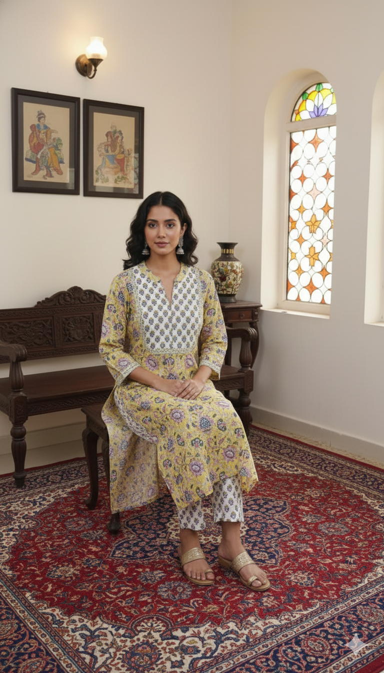 Gulzar Hand Block Print Cotton Suit Set with Kota Doria Dupatta