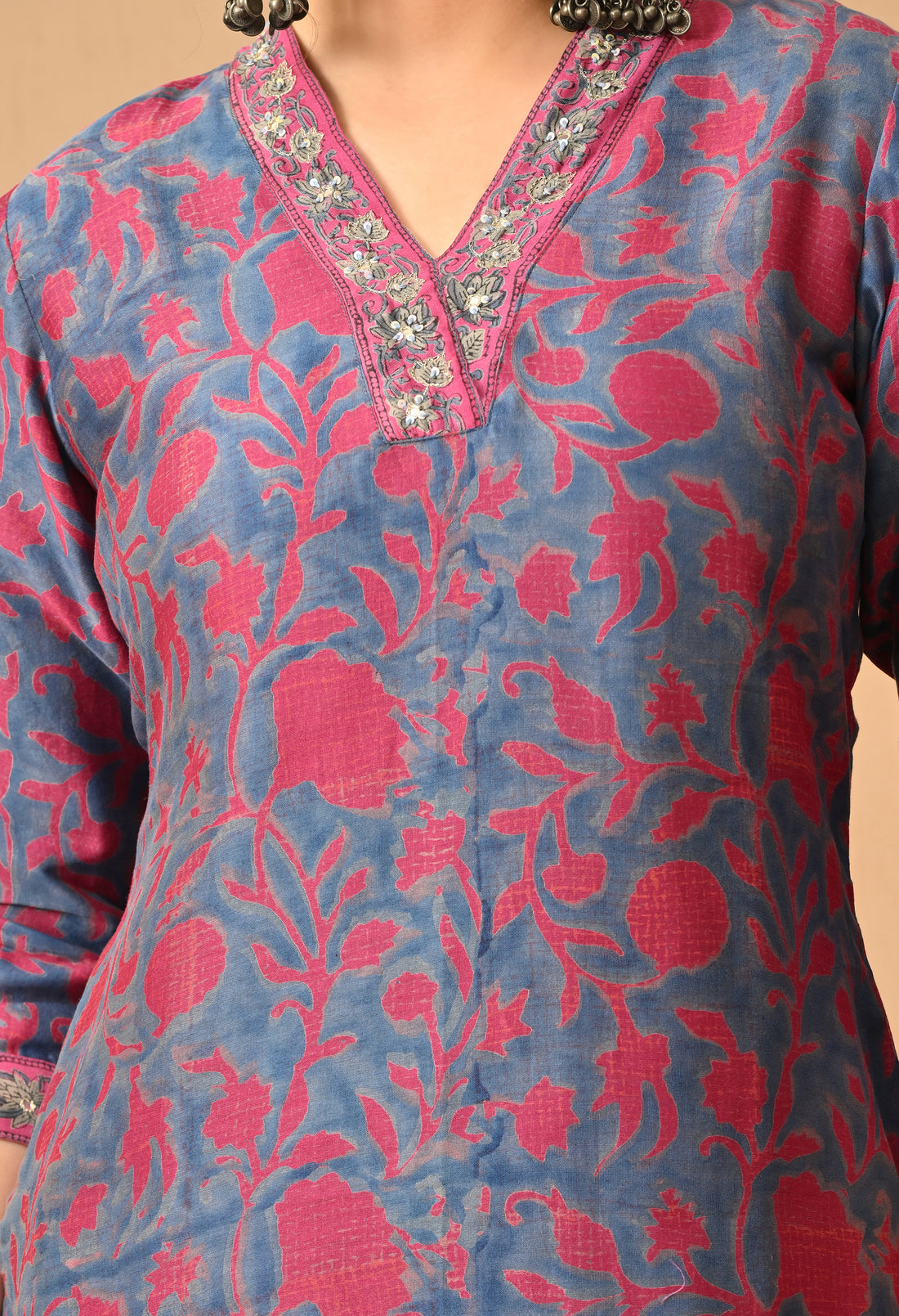 GULZAR HAND BLOCK PRINT CHANDERI SILK SUIT SET