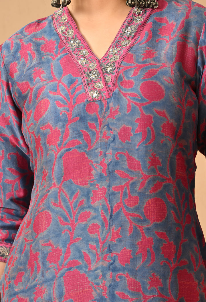 GULZAR HAND BLOCK PRINT CHANDERI SILK SUIT SET