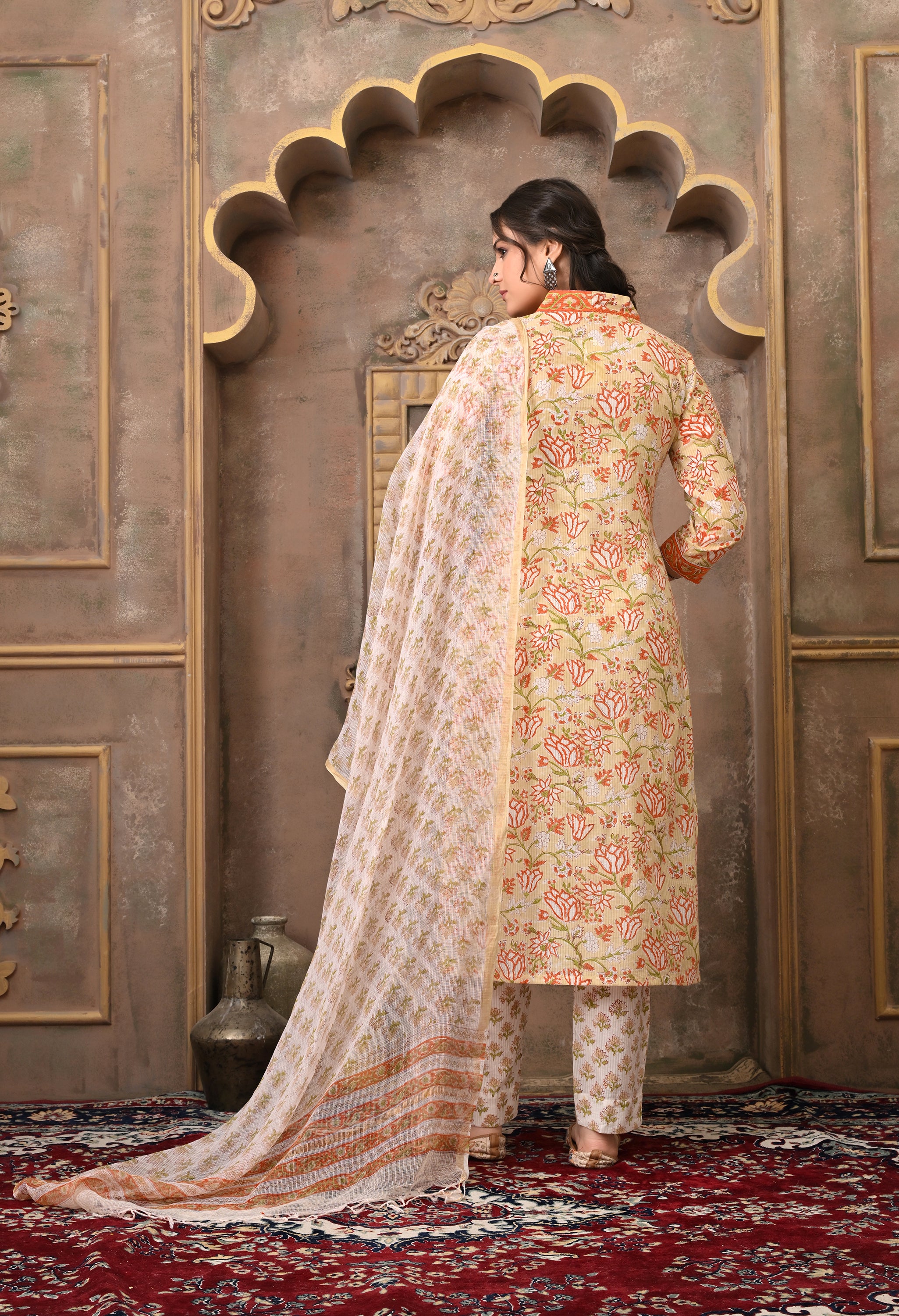 SEHERA HAND BLOCK PRINT COTTON SUIT SET WITH KOTA DORIA DUPATTA