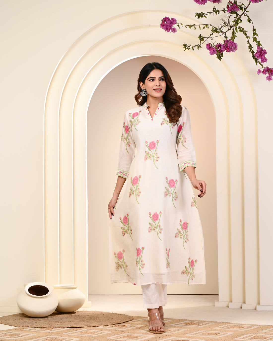 GULZAR HAND BLOCK PRINT CHANDERI SILK SUIT SET