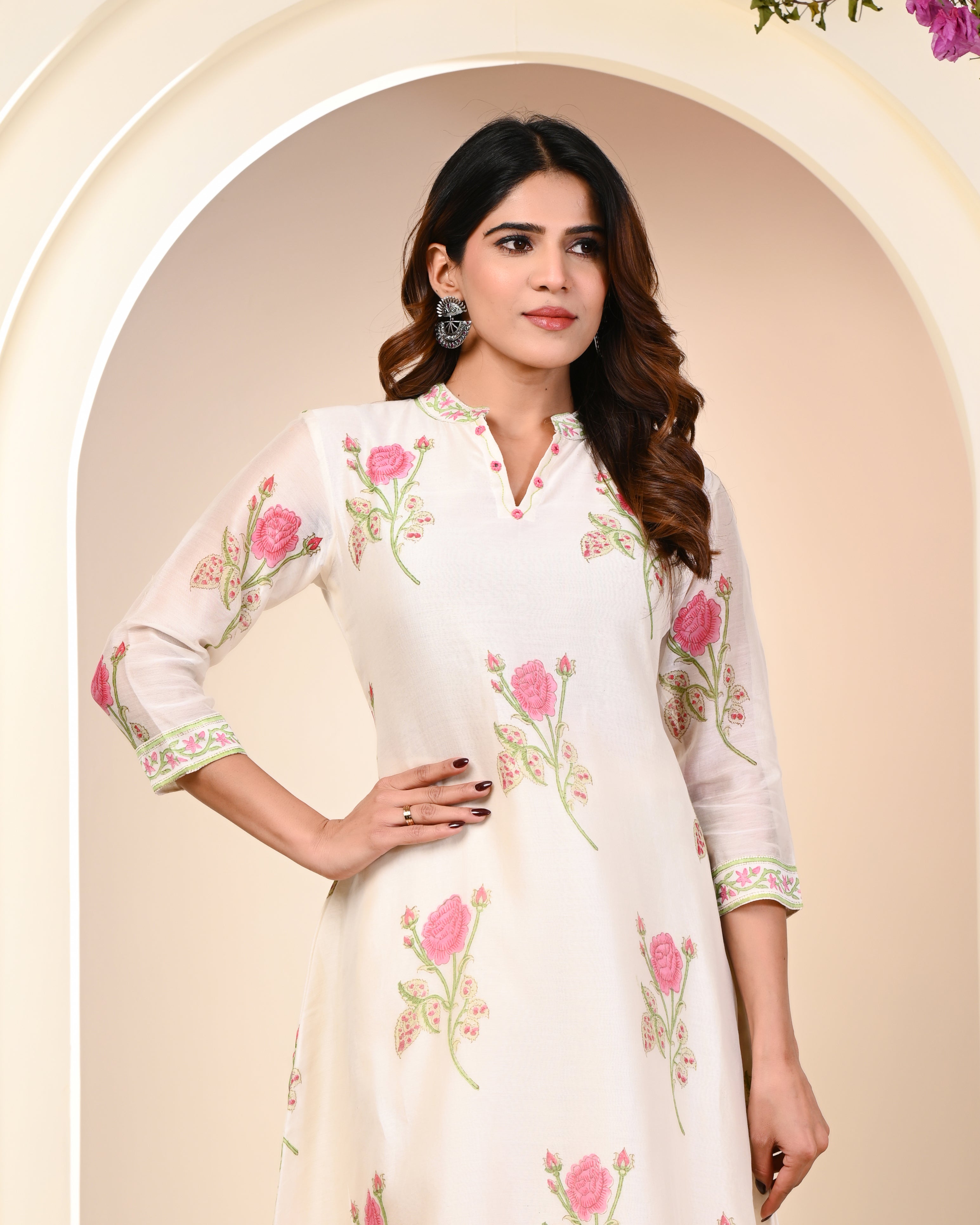 GULZAR HAND BLOCK PRINT CHANDERI SILK SUIT SET