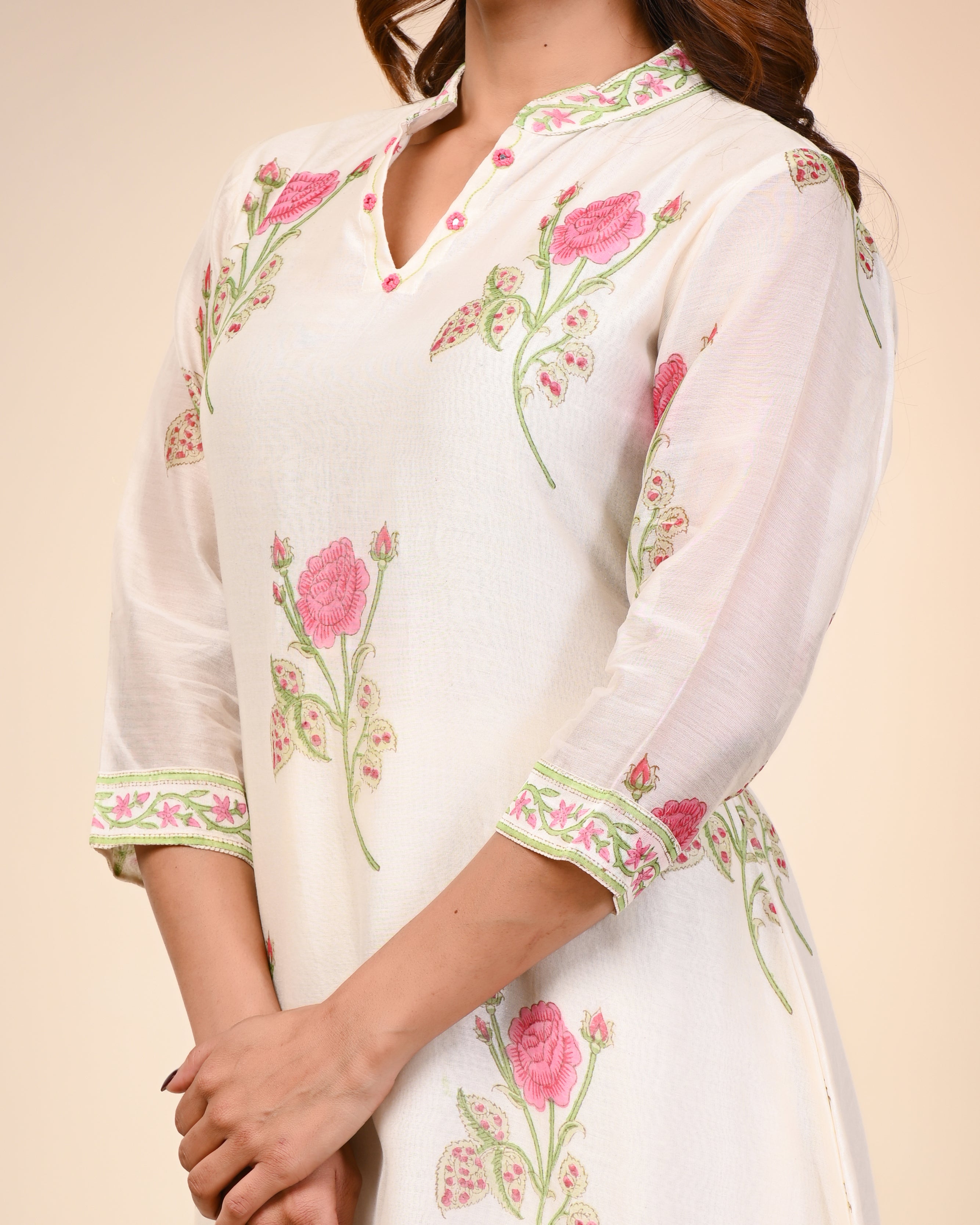 GULZAR HAND BLOCK PRINT CHANDERI SILK SUIT SET