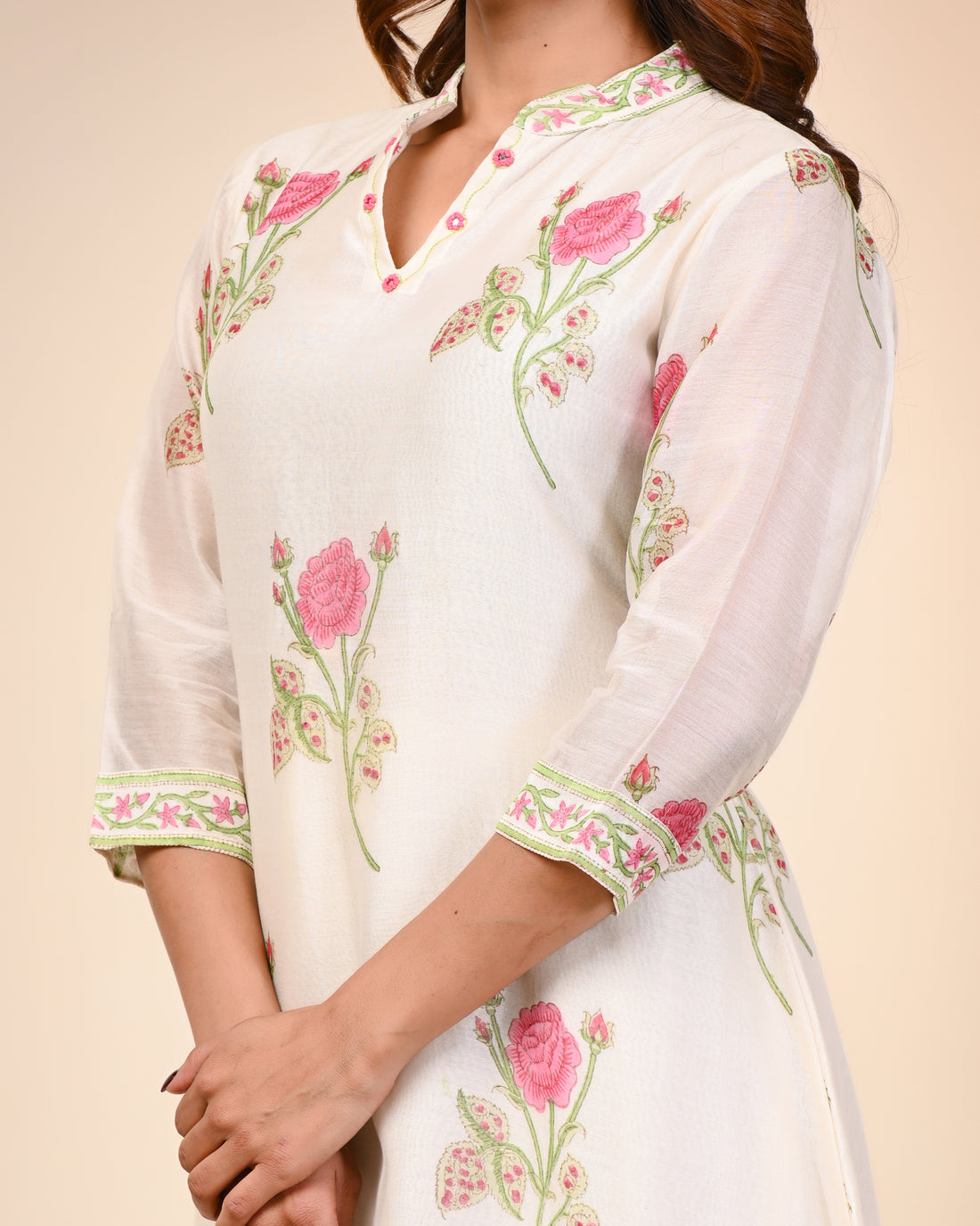 GULZAR HAND BLOCK PRINT CHANDERI SILK SUIT SET