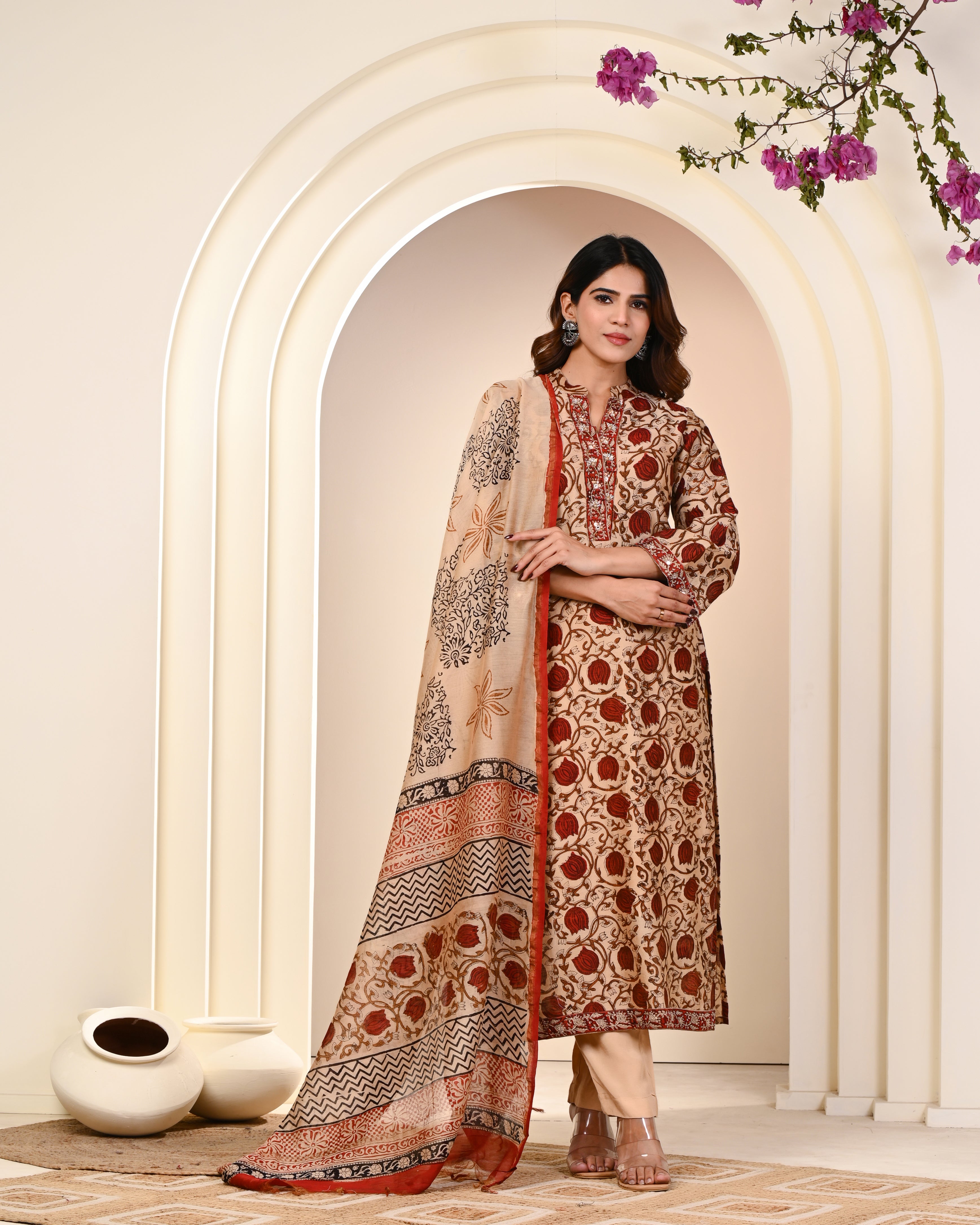 MEHAR HAND BLOCK PRINT CHANDERI SILK SUIT
