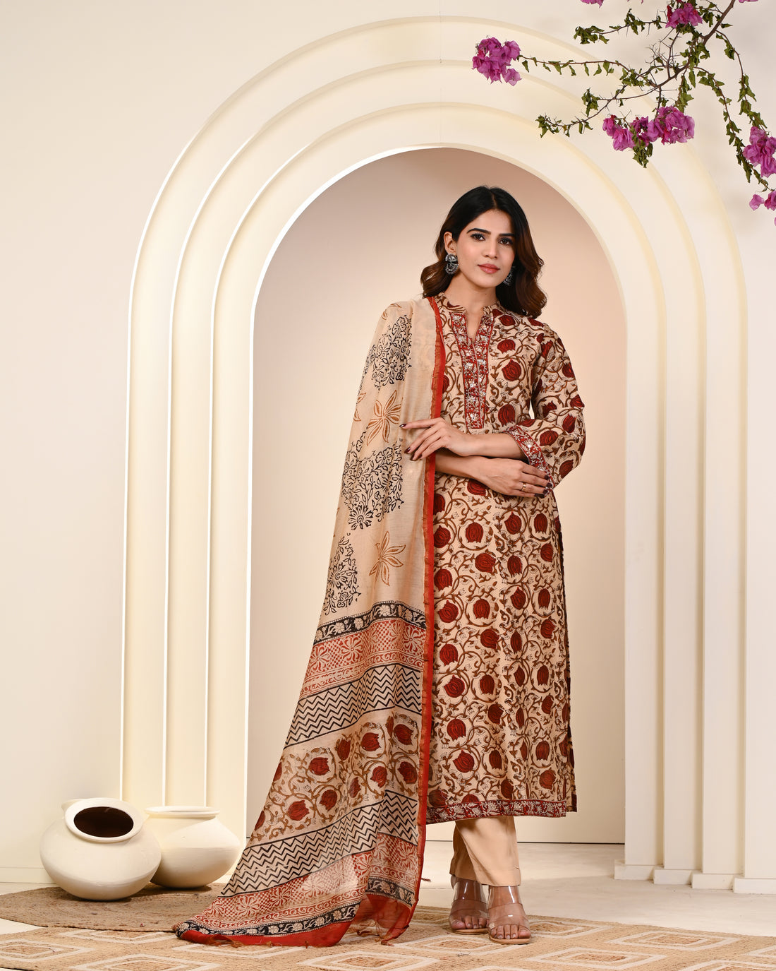 MEHAR HAND BLOCK PRINT CHANDERI SILK SUIT