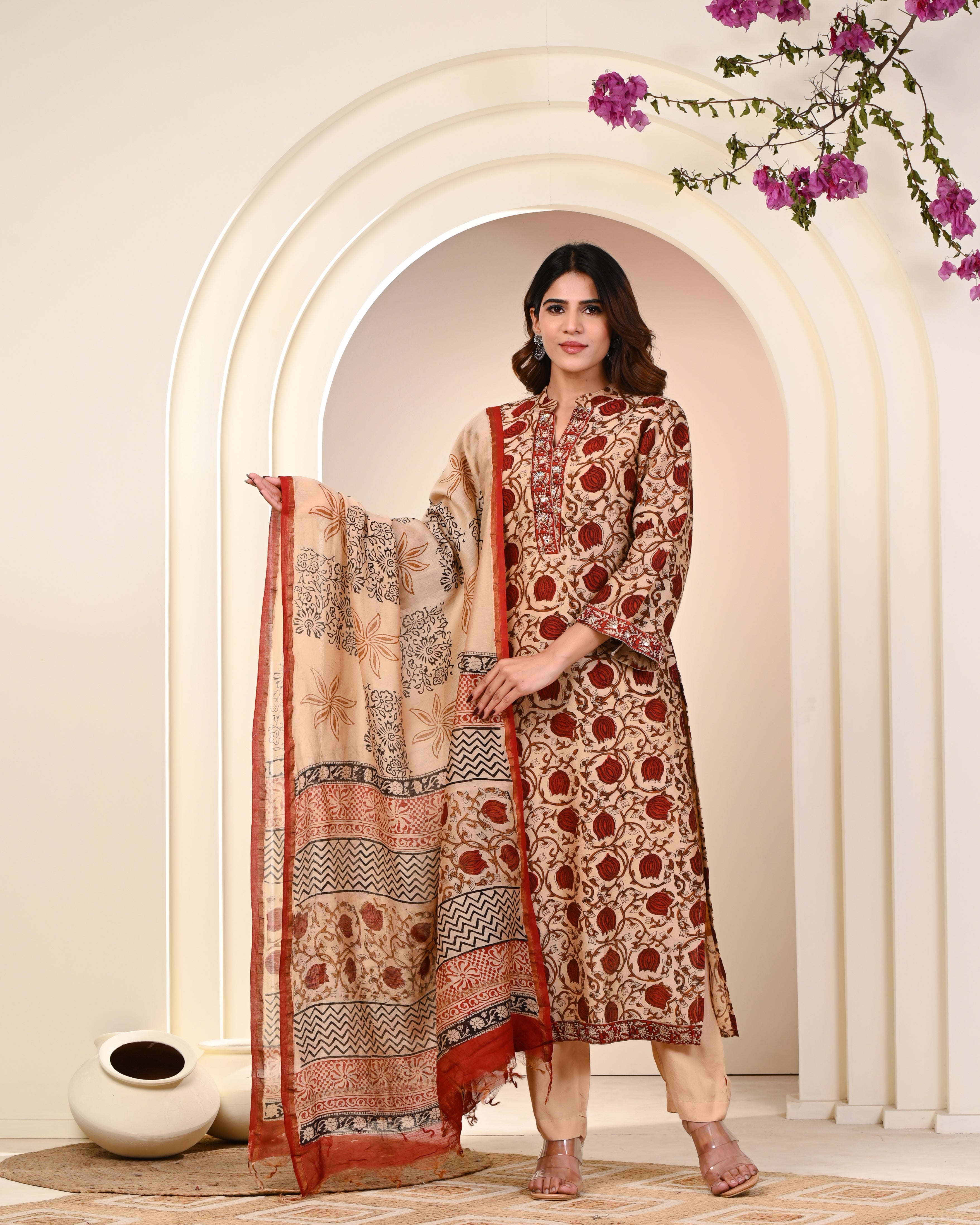 MEHAR HAND BLOCK PRINT CHANDERI SILK SUIT