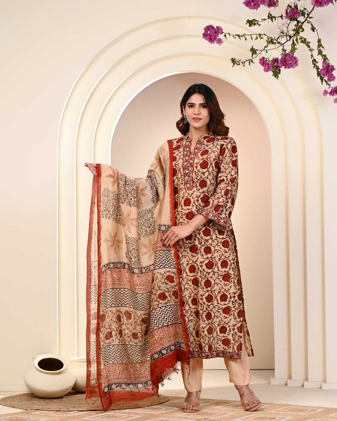 MEHAR HAND BLOCK PRINT CHANDERI SILK SUIT