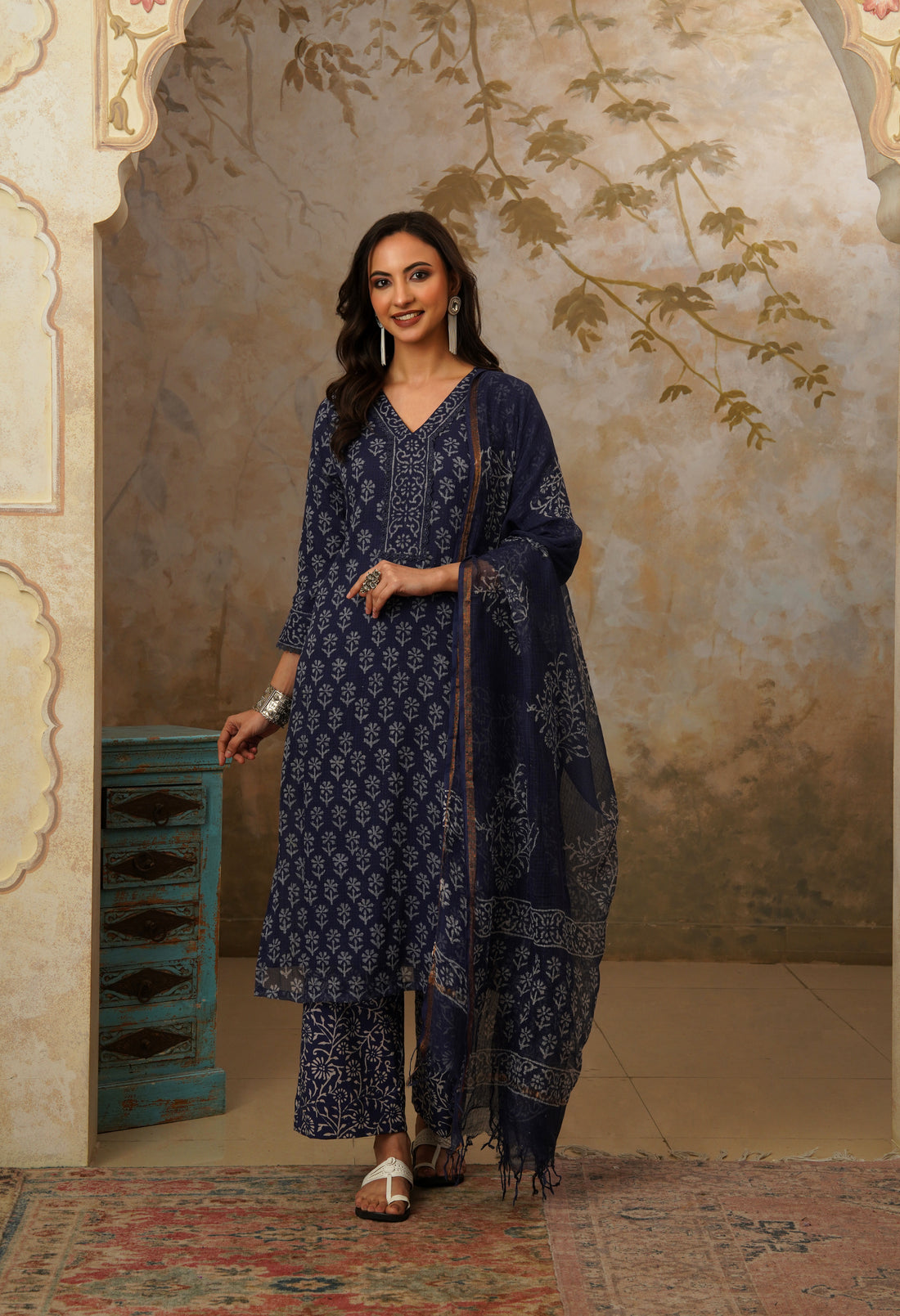 Naaz Hand Block Print Kota Doria Suit Set
