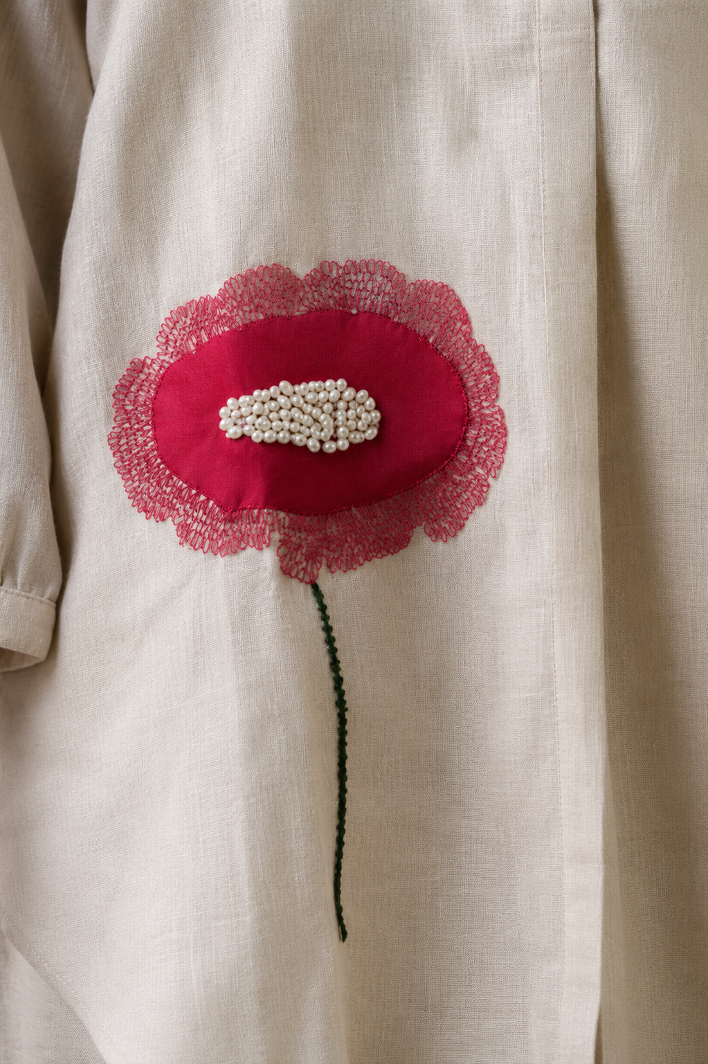 Ivory Linen Coord Set with Floral Appliqué Detail