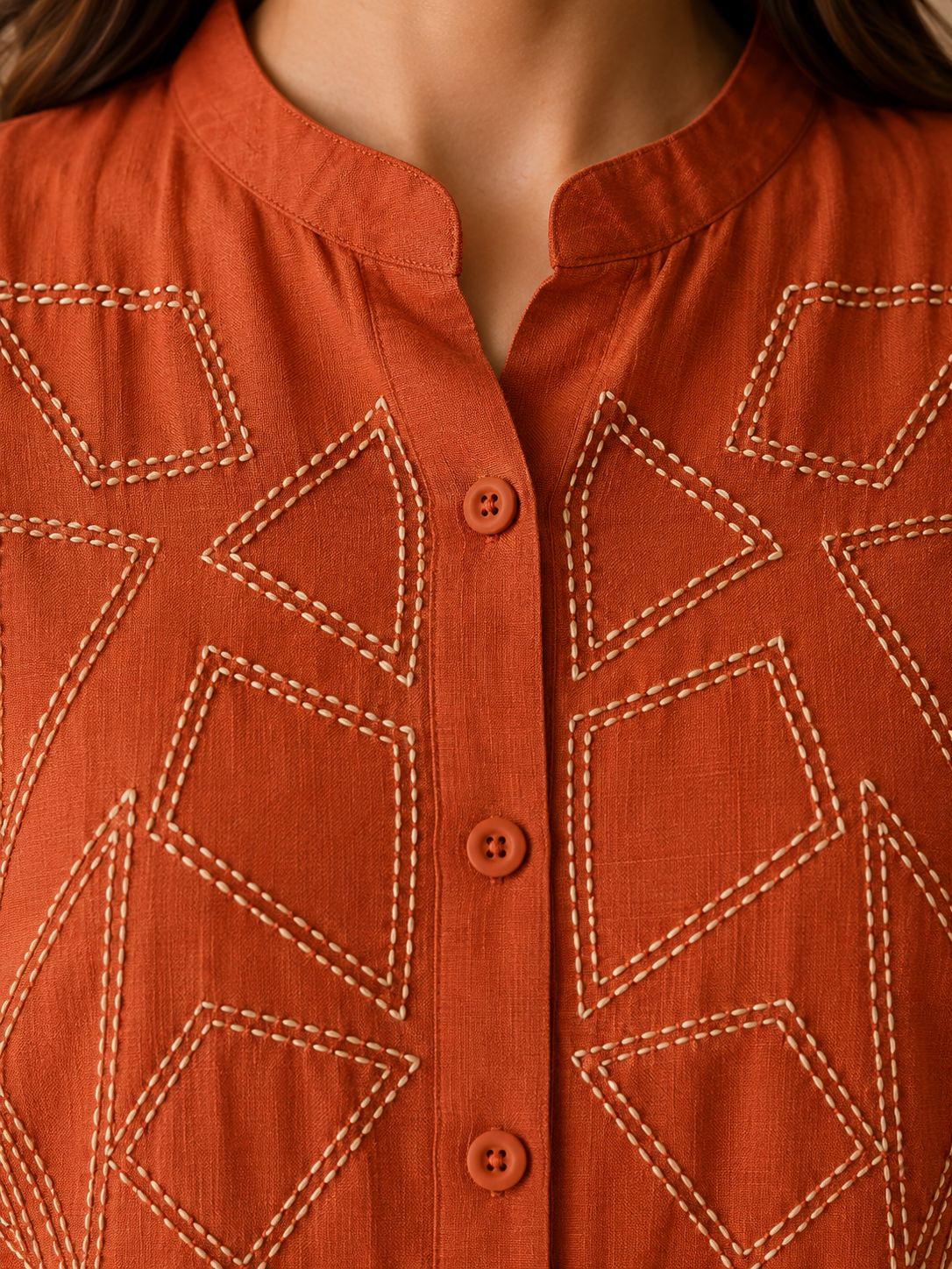 Rust Linen Embroidered Coord Set